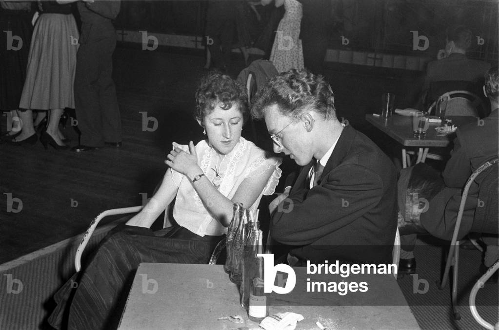 Youth Culture: The teenagers Orchid ballroom dance at Purley. General scenes of the dance floor. January 1957 (b/w photo)