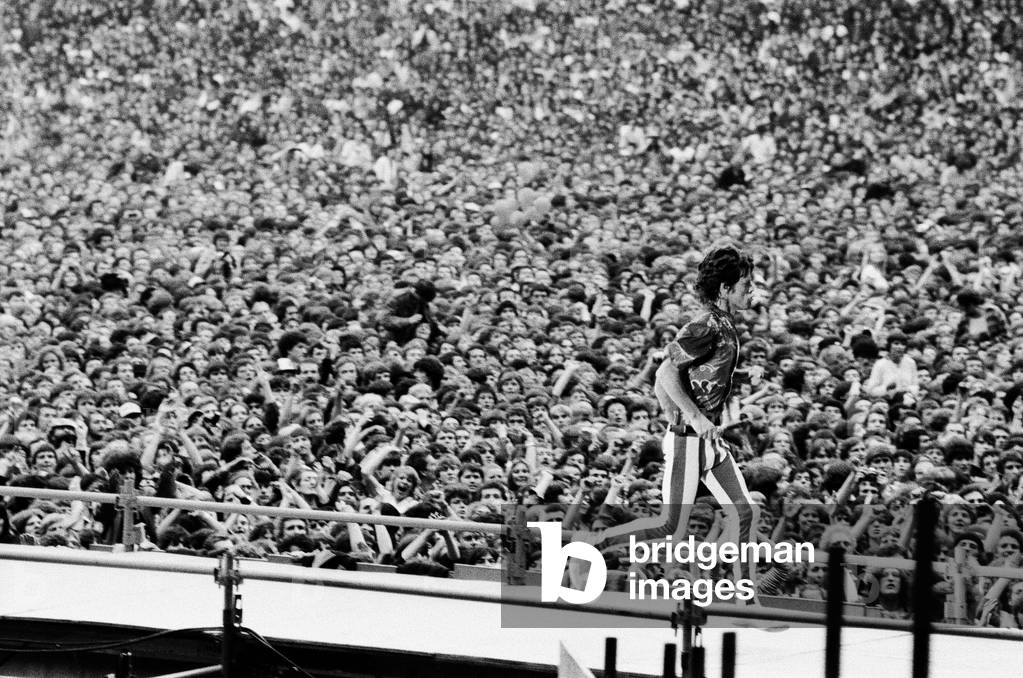The Rolling Stones European Tour 1982.
Wembley Stadium. Mick Jagger runs back to the stage.
26th June 1982.