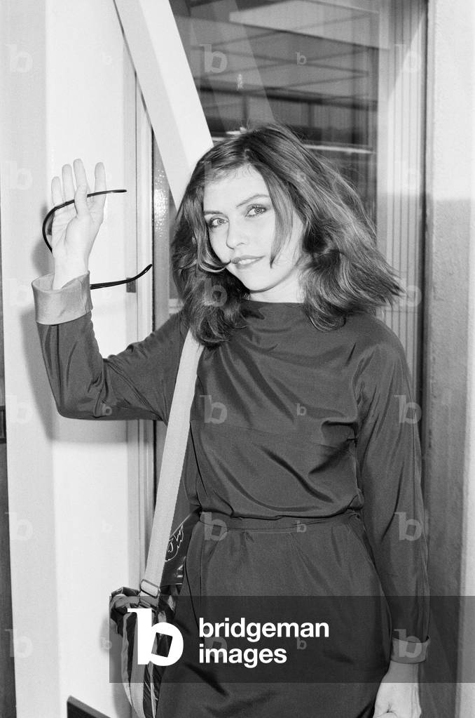 Departure of pop singer Debbie Harry to New York after a promotion tour of england. Heathrow Airport, 13th August 1981 (b/w photo)