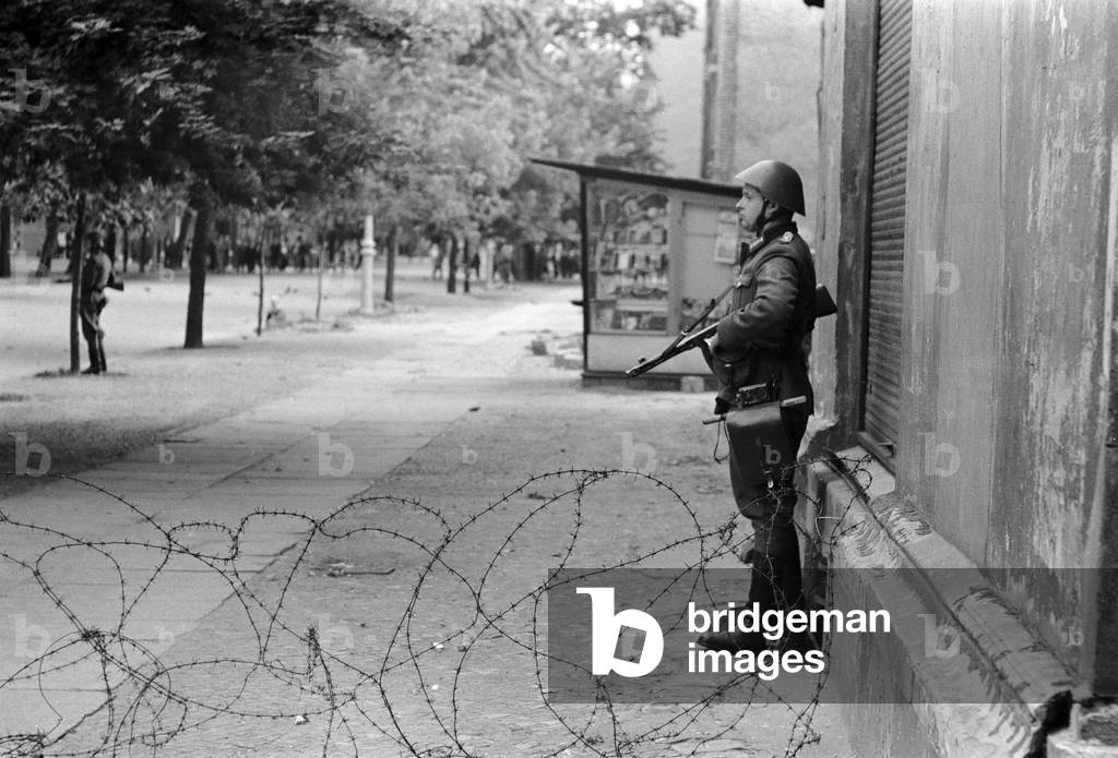 East-West Berlin border. 13th August 1961 (b/w photo)