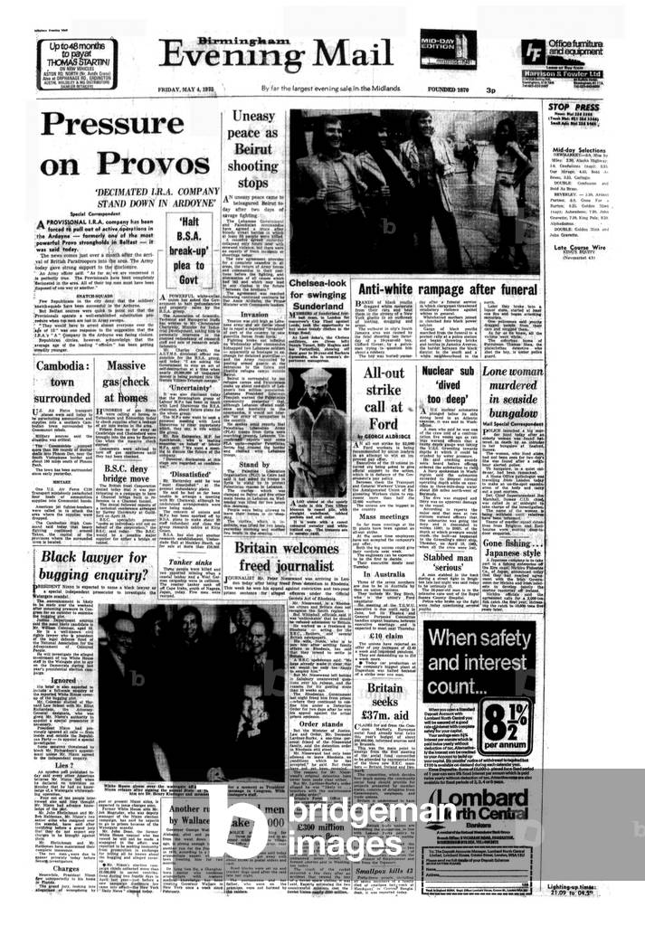 Evening Mail Front Page Published 4th May 1973 (b/w photo)