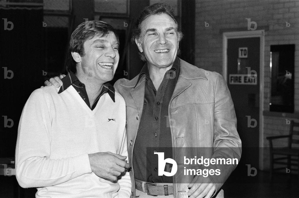 Jerry Stevens and Ernest Maxin at rehearsals for Lennie and Jerry's BBC1 Christmas Special. 12th December 1979 (b/w photo)
