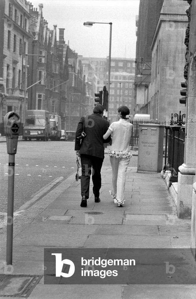 A Spring show was presented by Rhavis 9 Upper Grosvenor St., W.1., including playsuits, evening wear and of course a bridal outfit for Easter. Not a bridesmaid outfit…but a 'bridesboy' trouser suit. March 1969 (b/w photo)