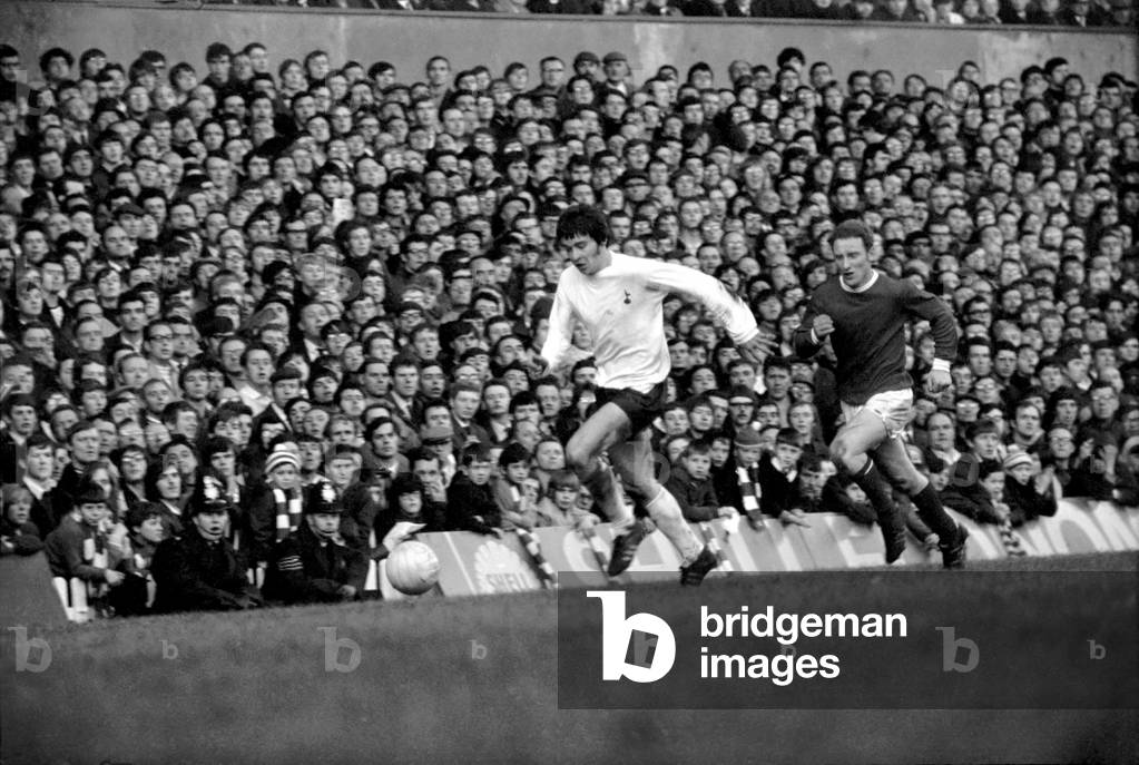 English League Division One Match at Old Trafford. Manchester United 3 v Tottenham Hotspur 1. Action from the match. 22nd November 1969 (photo)