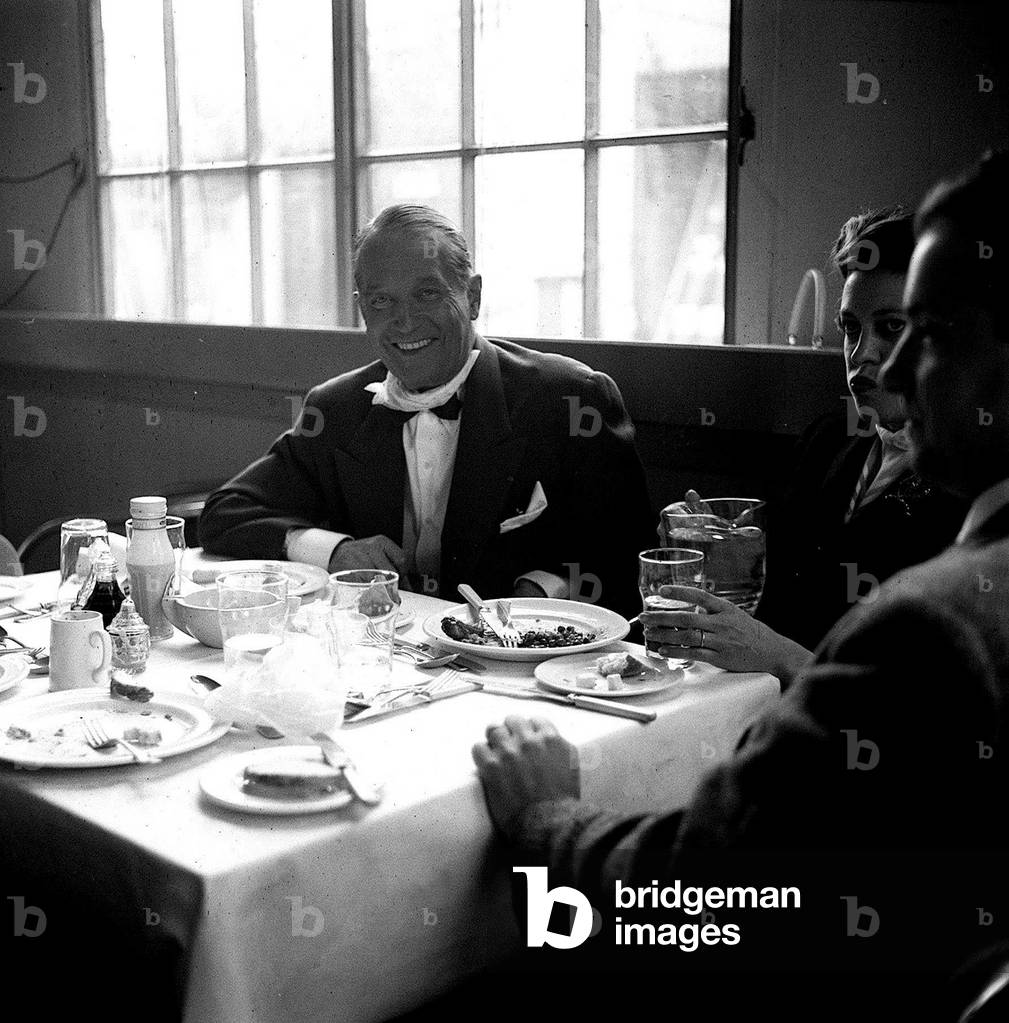 Maurice Chevalier Actor filming at Shepperton for an American TV series, June 1956 (b/w photo)