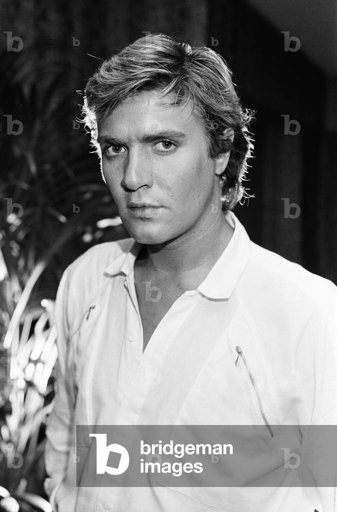 Simon Le Bon, lead singer of music group Duran Duran, 20th July 1983 (b/w photo)