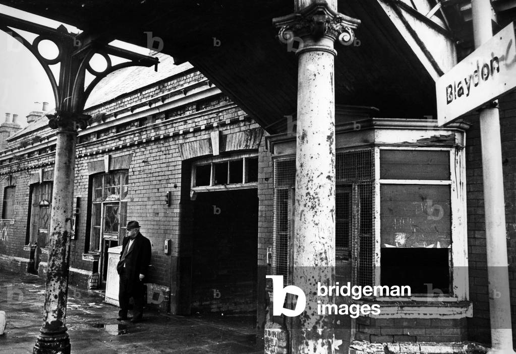 The vandalised and derelict Blaydon Railway Station on 19th January 1977 (b/w photo)