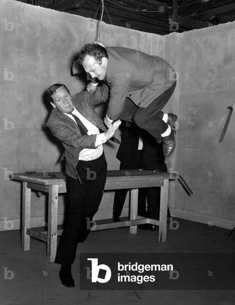 Actor Patrick McGoohan filming a new series of Danger Man at Shepperton Studios. 30th April 1965 (b/w photo)