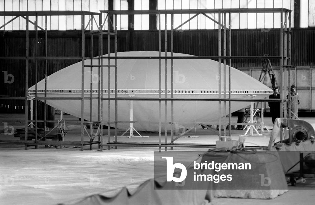 A flying saucer was seen at Cardington formerly the Royal Airship Works, Beds., April 1975 (b/w photo)