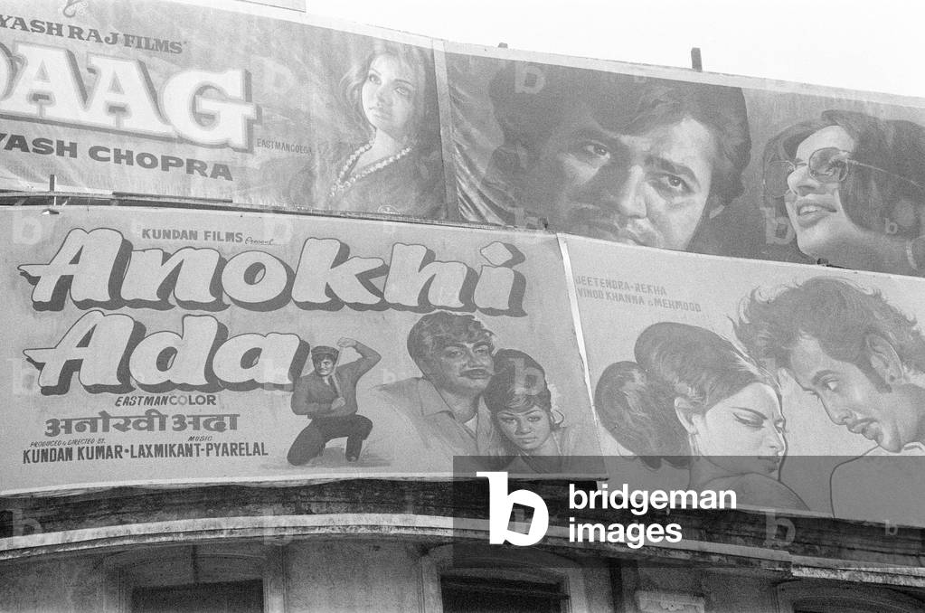 Bollywood Film Posters, Bombay, India, May 1973 (b/w photo)