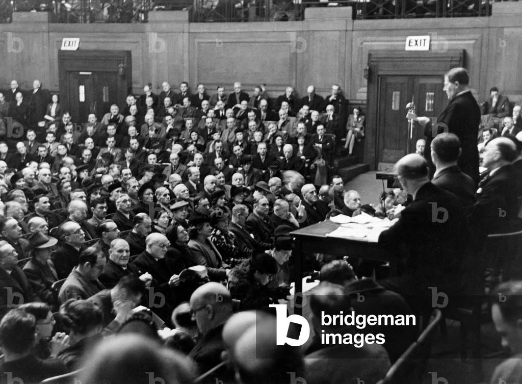 The Archbishop of Canterbury seen here addressing a conference on V.D, March 1943 (b/w photo)