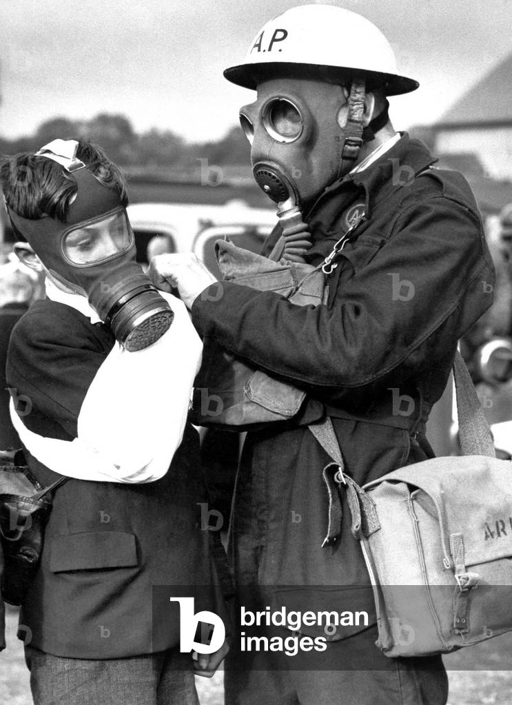 Treating a casualty at Bedworth A.R.P. exercises session.
c. 1940
