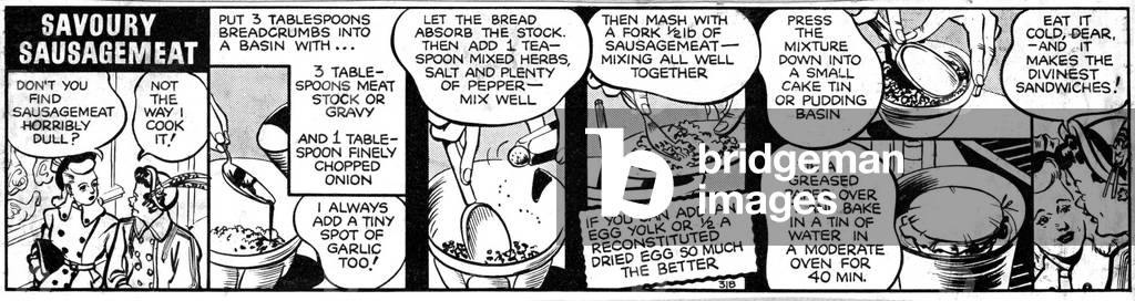 Patsy's kitchen, Savoury Sausage meat recipe, November 1948