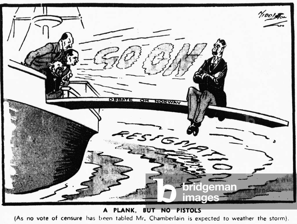Middleton Birmingham Gazette cartoon: A Plank, but no pistols. Wednesday 8th May 1940 (b/w photo)