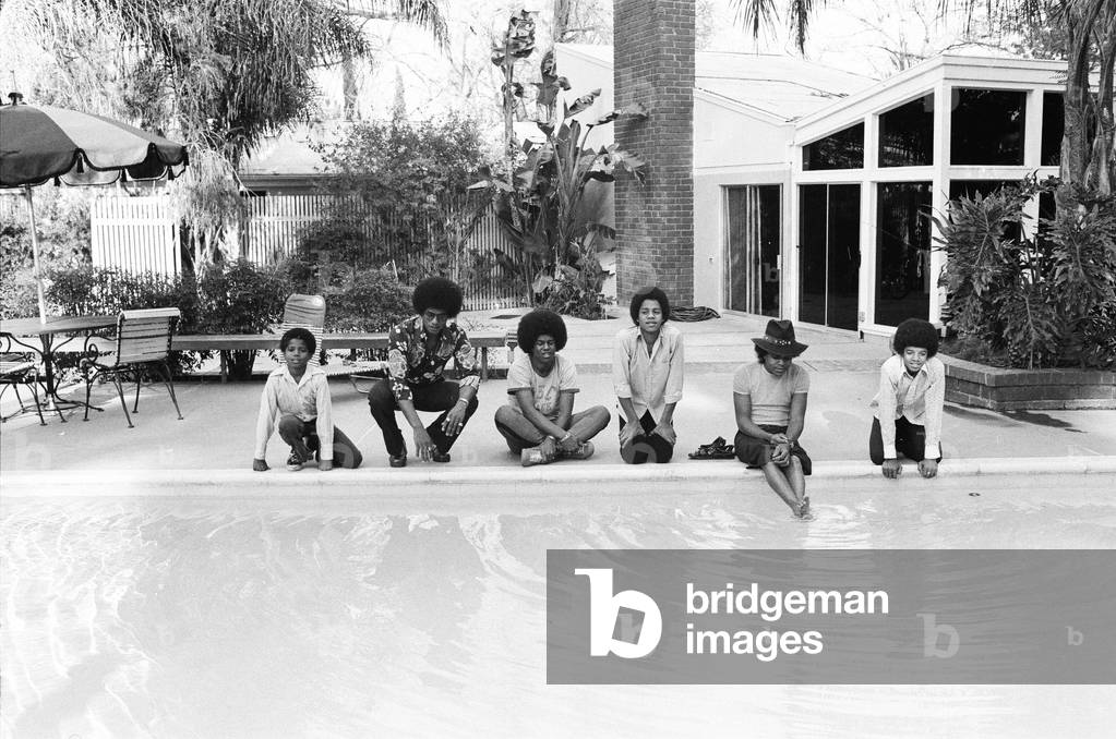 The Jackson Five at home in Los Angeles, 23rd February 1973 (b/w photo)
