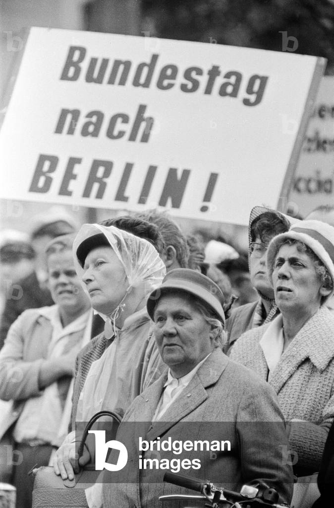 West Berlin protest meeting about border closure. 17th August 1961 (b/w photo)