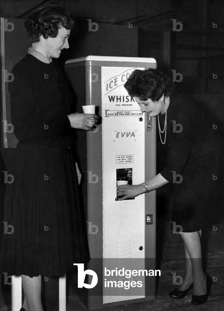 Whisky and ice vending machine, February 1960