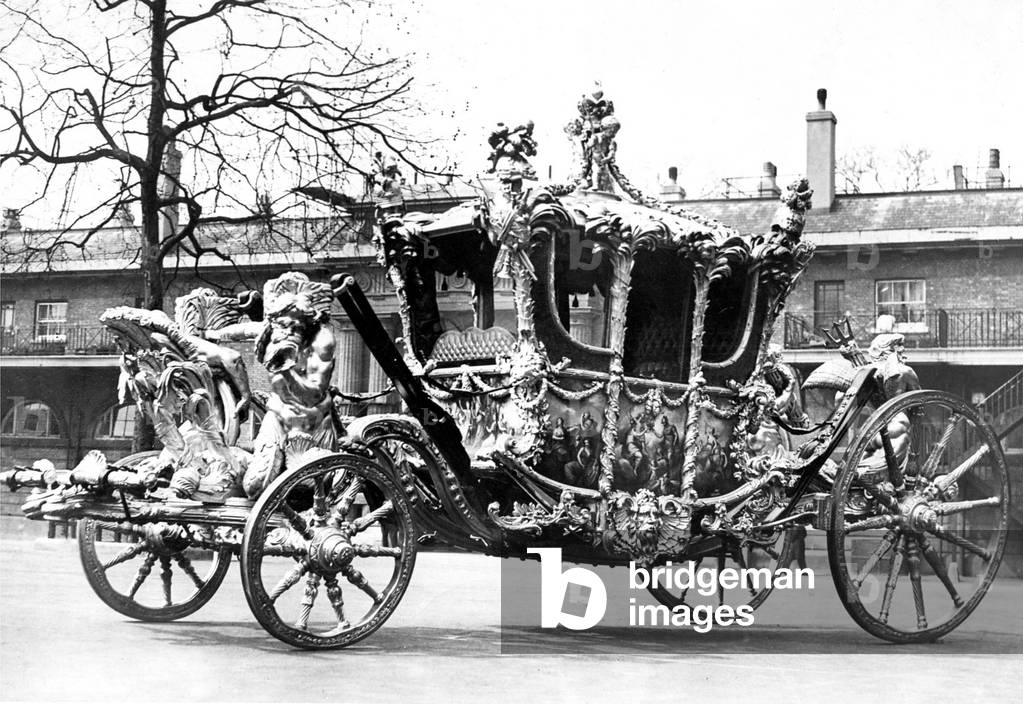The Royal Coach, which is 175 years old ready for The Coronation, c.1930