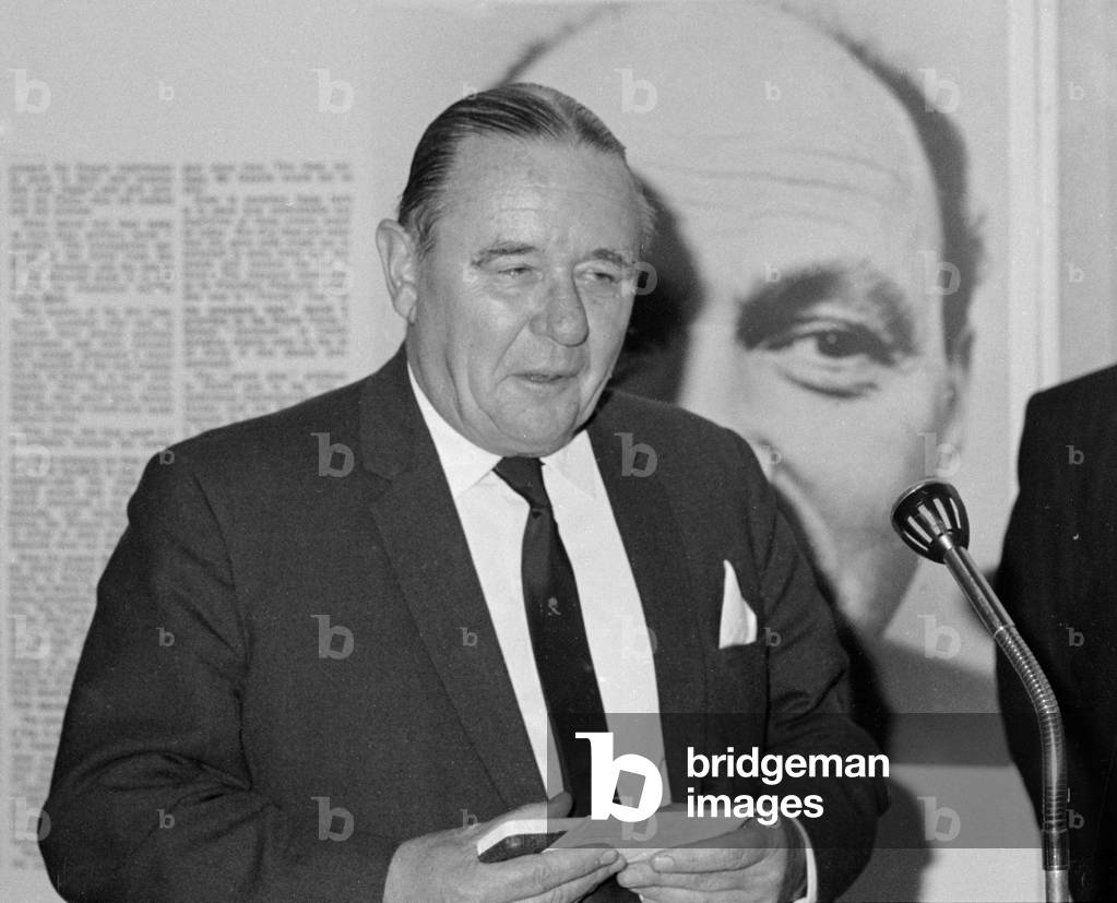 Sunday times writer and former golfing correspondent for the Daily Herald Henry Longhurst receives his Special Award at the IPC National Press Awards Presentation Lunch at the Savoy Hotel, London, 16th April 1969 (b/w photo)