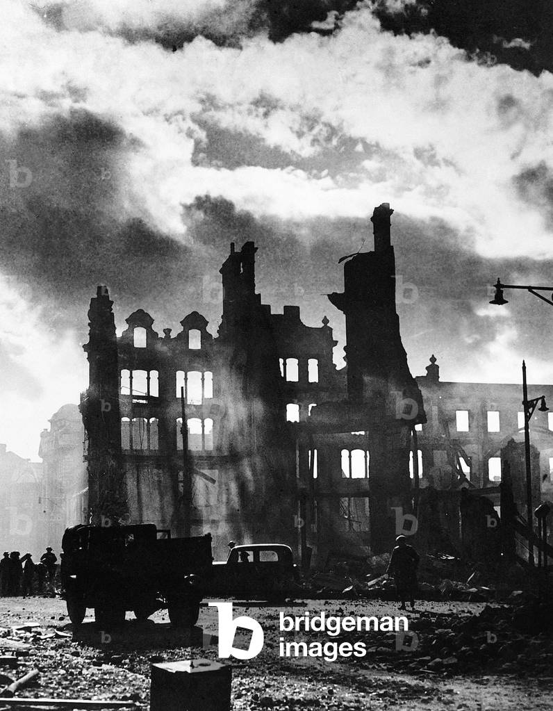 Swansea as dawn breaks after three night blitz attack by the Germans. August 1940 (b/w photo)