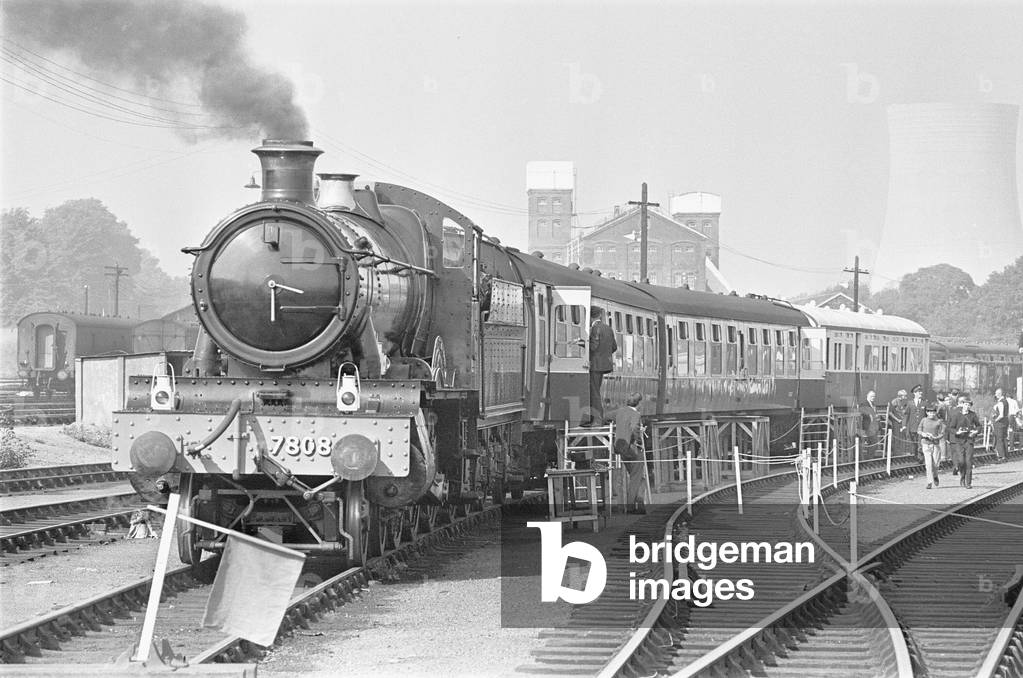 7808 Cookham Manor a Great Western Railway 7800 'Manor' Class steam locomotive. Seen here at the Great Western Society centre at Didcot in October 1970 (b/w photo)