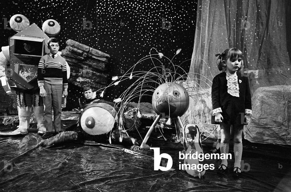 Dr Who Monster Competition organised by the BBC's Blue Peter children's programme at the BBC studio's. Picture show's contestants in the competition. Circa 1967 (b/w photo)