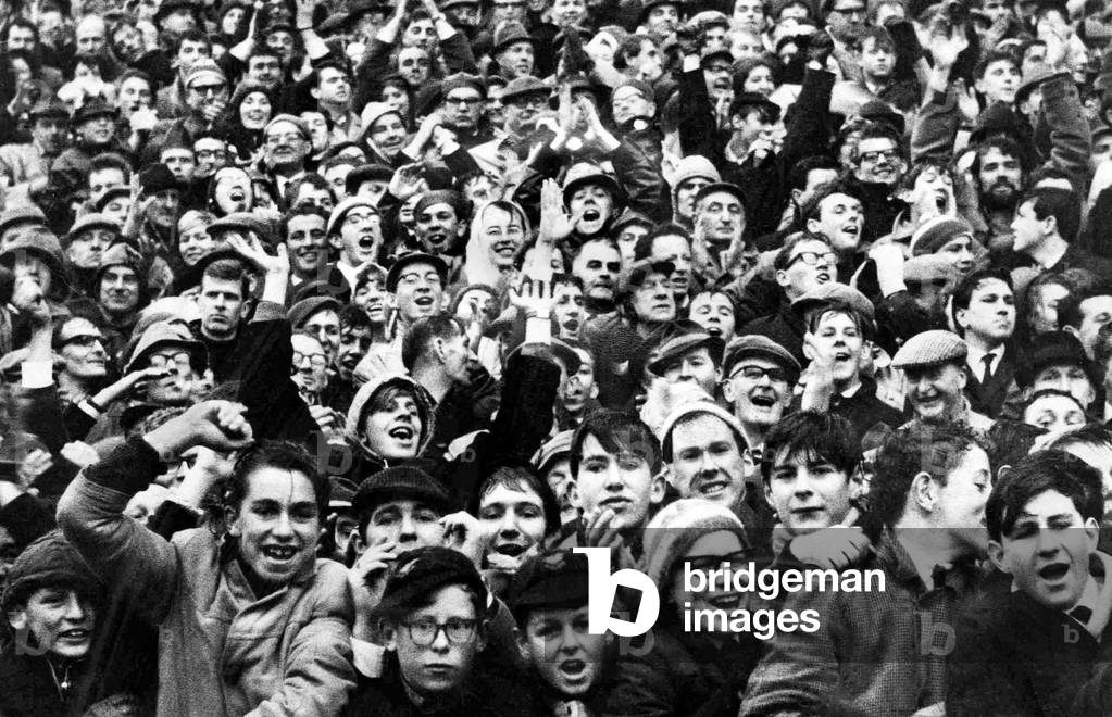 Welsh rugby crowd at Cardiff Arms Park 
January 1965.