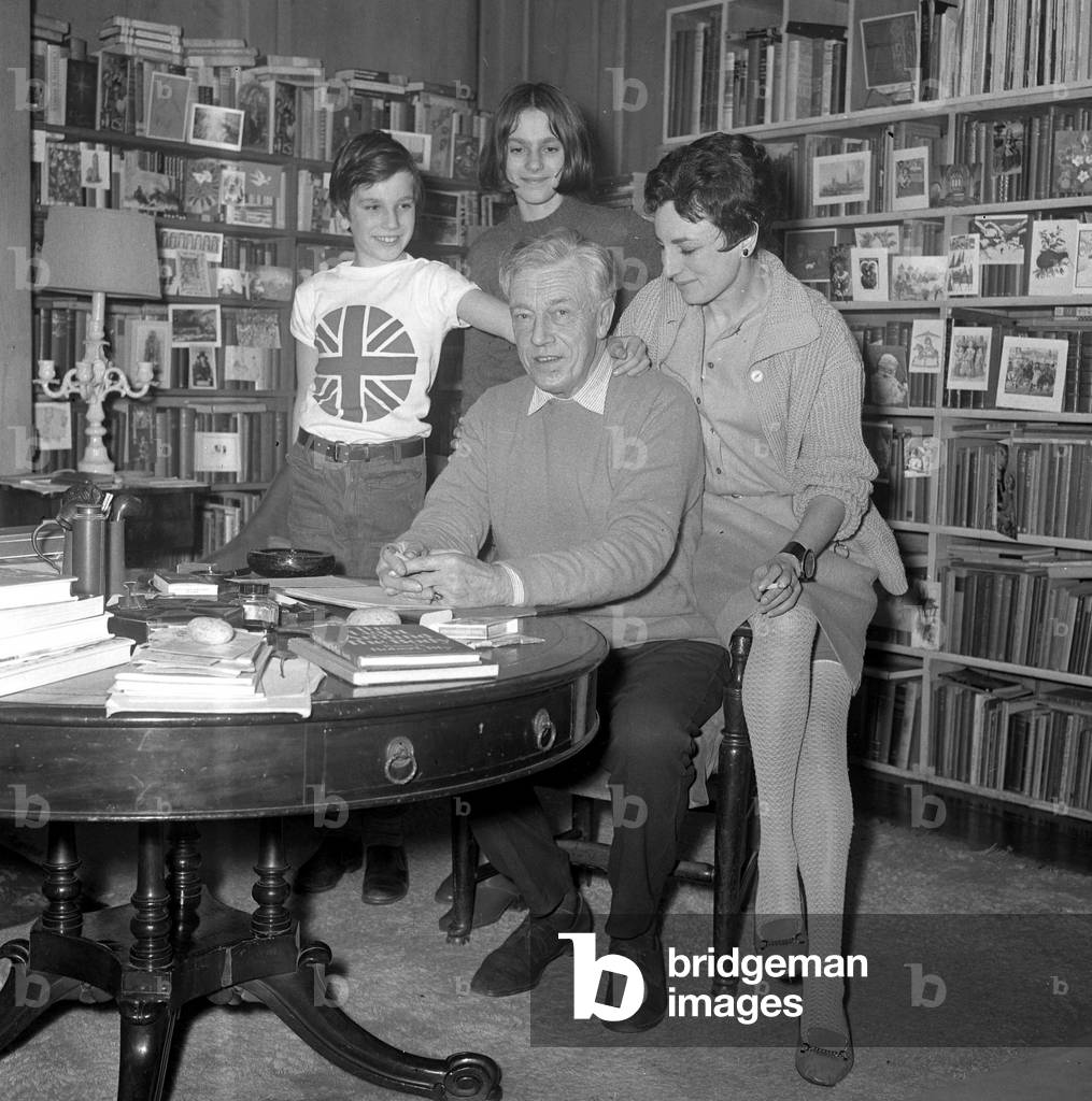 Mr Cecil Day-Lewis is named as the Poet Laureate. OPS him at his home with his wife, actress Jill Balcon and daughter Tamsin, 14 and son Daniel, 10, January 1968