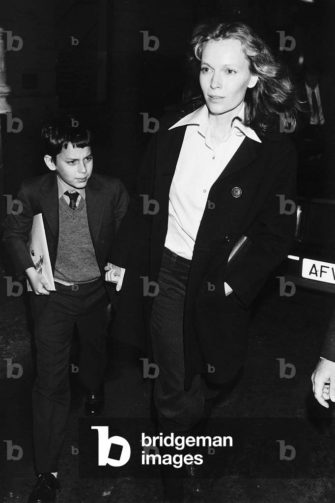 Mia Farrow Actress with one of her sons, 1970s (b/w photo)