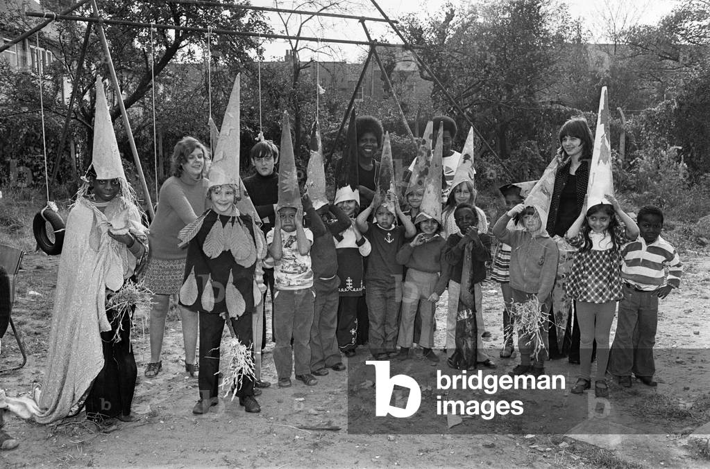 Halloween in Handsworth Birmingham. 30th October 1975 (b/w photo)