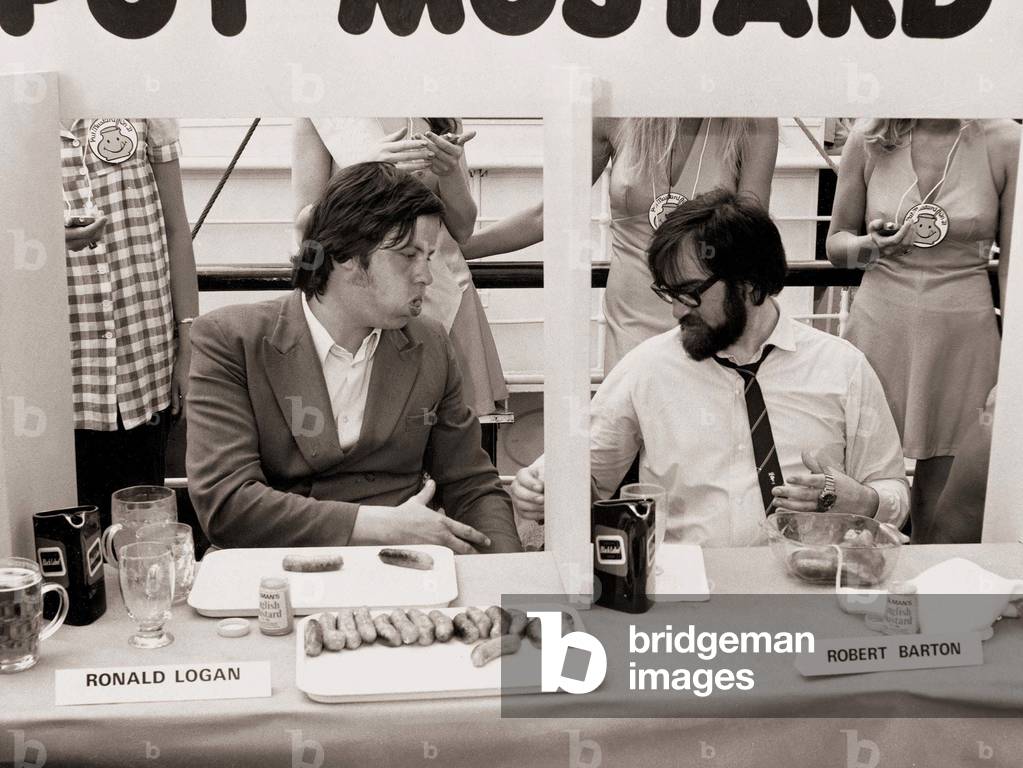 Sausage Eating Competition, 17th July 1972 (b/w photo)