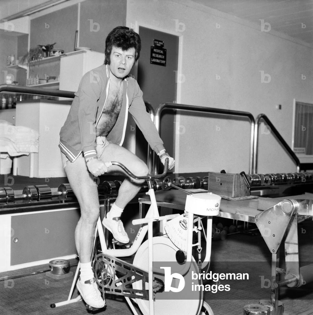 Pop star Gary Glitter, January 1975 (b/w photo)