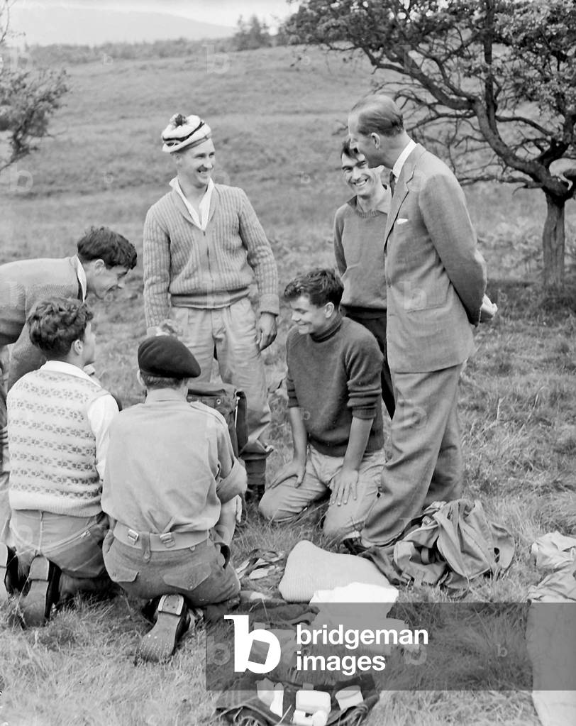 The Duke of Edinburgh visits the region review progress of his award scheme for young people. While in the region he watched 15 displays by Tyneside cadet units, boys clubs members and school pupils. He also travelled to Rothbury, Blyth and Thropton to meet young people, 22/06/1960 (b/w photo)