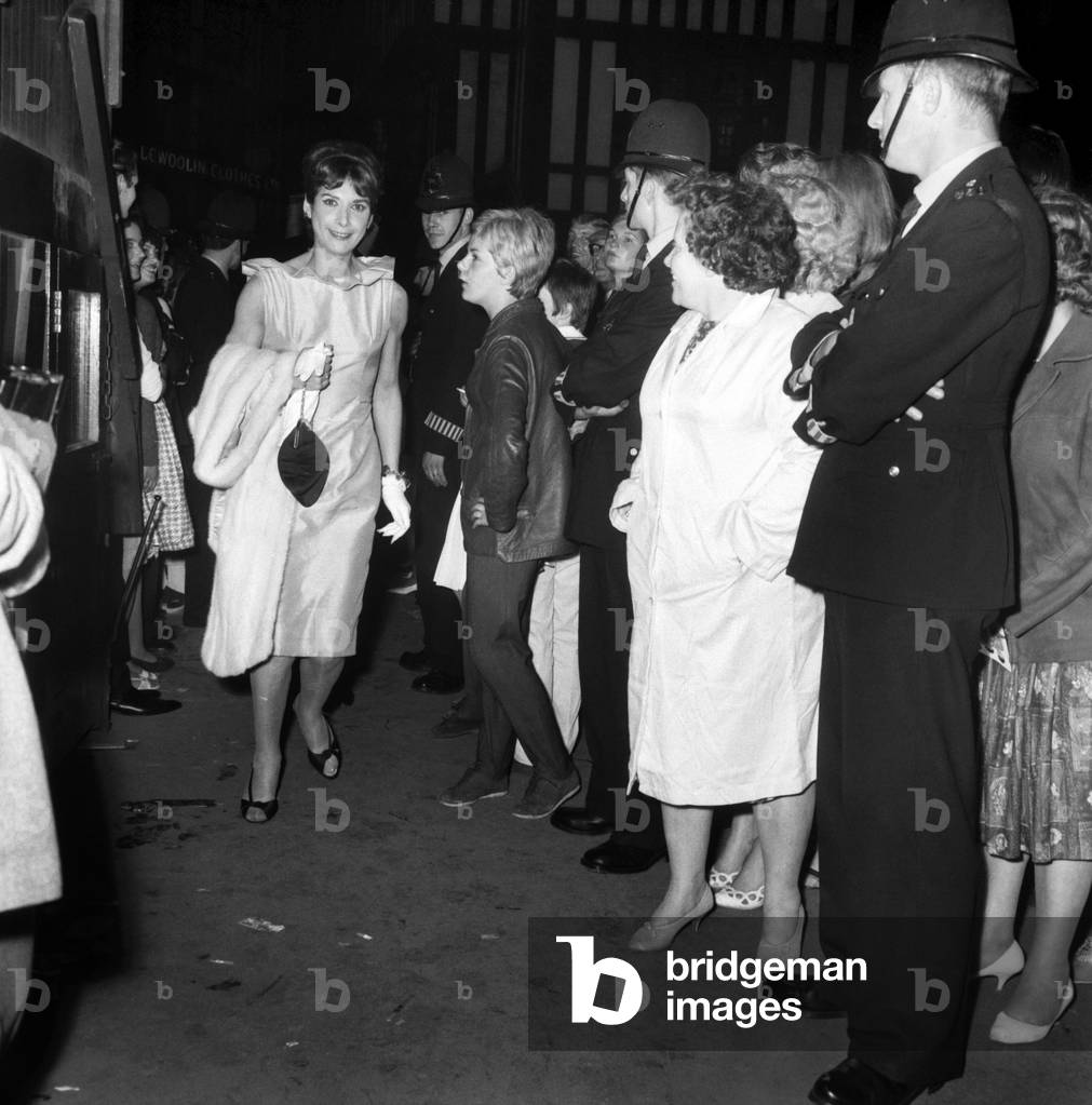 Night of 100 Stars charity event at the Palladium in London Miriam Carlin arrives greeted by fans, July 1964 (b/w photo)