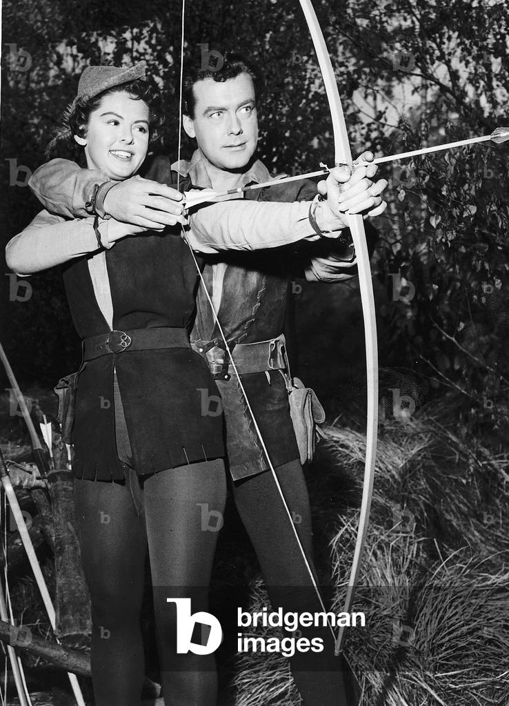 Richard Greene & Patricia Driscoll as Robin Hood and Maid Marian, 1950 (b/w photo)