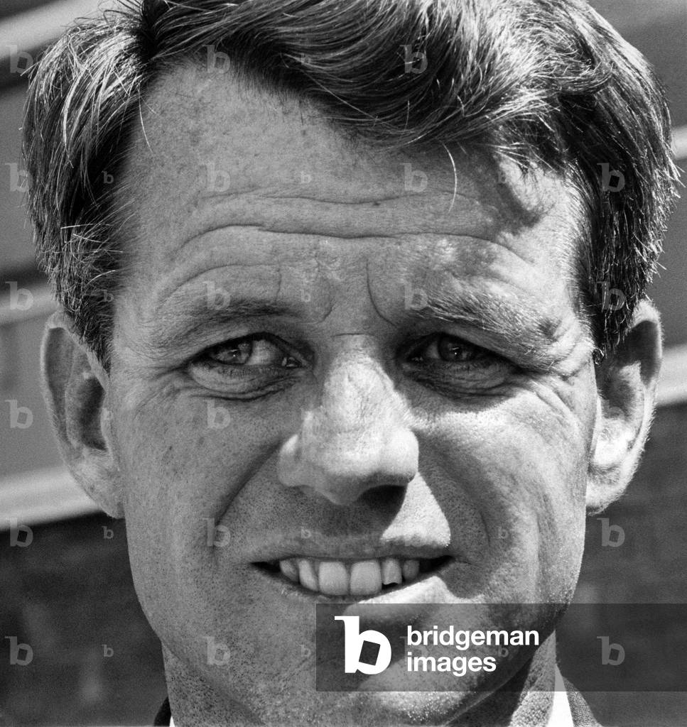 U.S. Attorney General Robert Kennedy stopped off at London Airport. for a brief press conference en-route to the States. Bob Kennedy. July 1964 (b/w photo)