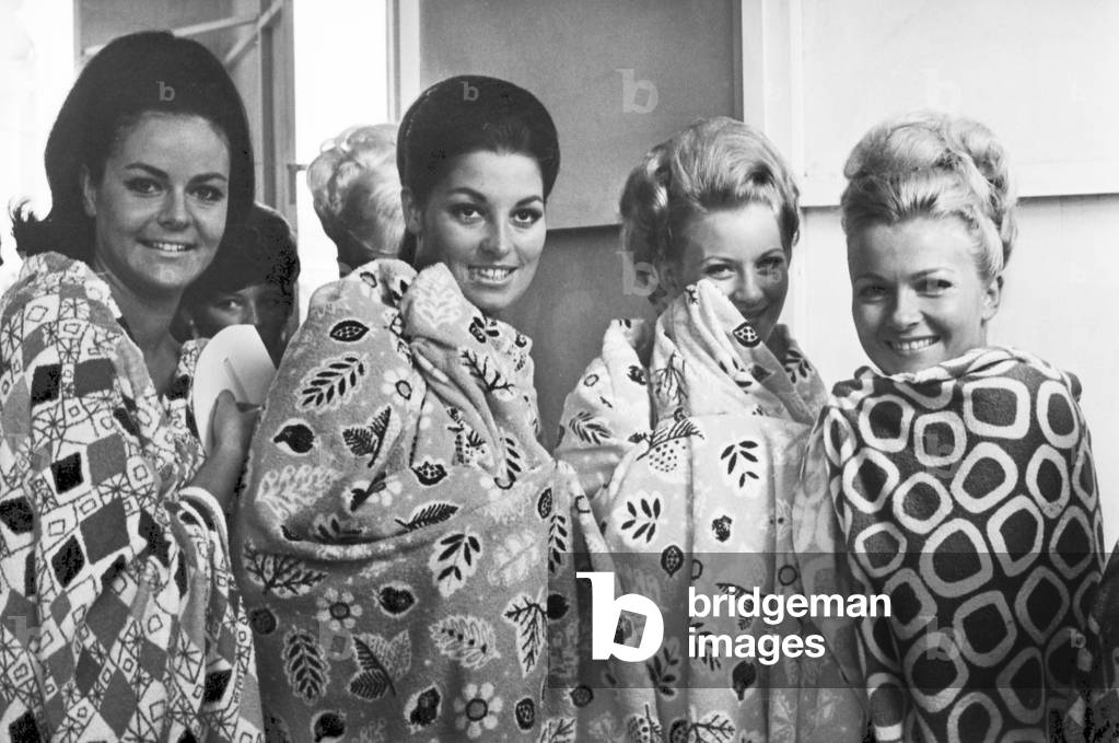 Miss Great Britain Contestants, with eventual winner 2nd left, Jennifer Gurley, 22 from Sale, Cheshire, pictured in Morecambe, 30th August 1967 (b/w photo)