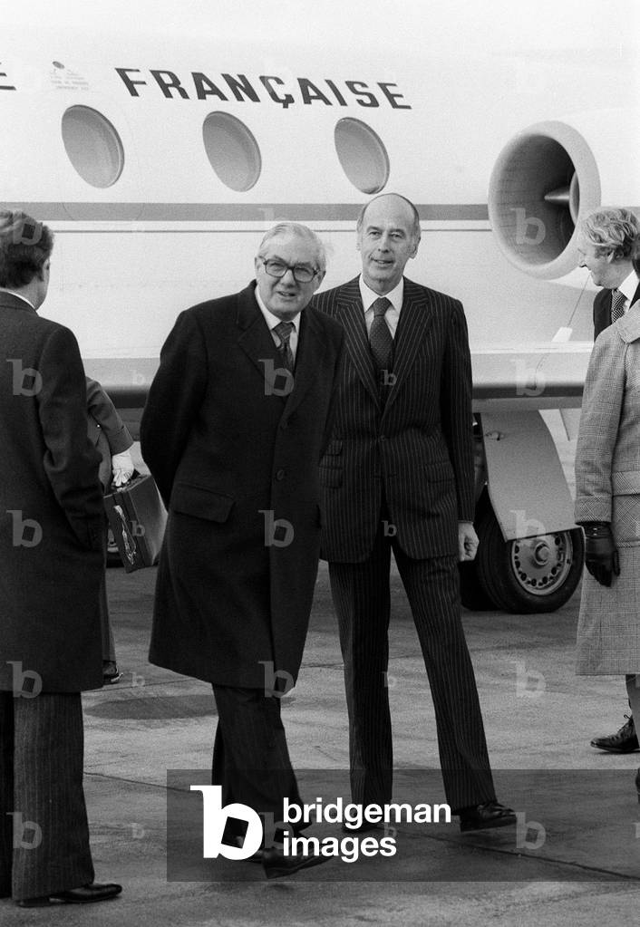 James Callaghan Dec 1977 meets The French President Giscard d'Estaing at London Heathrow airport.