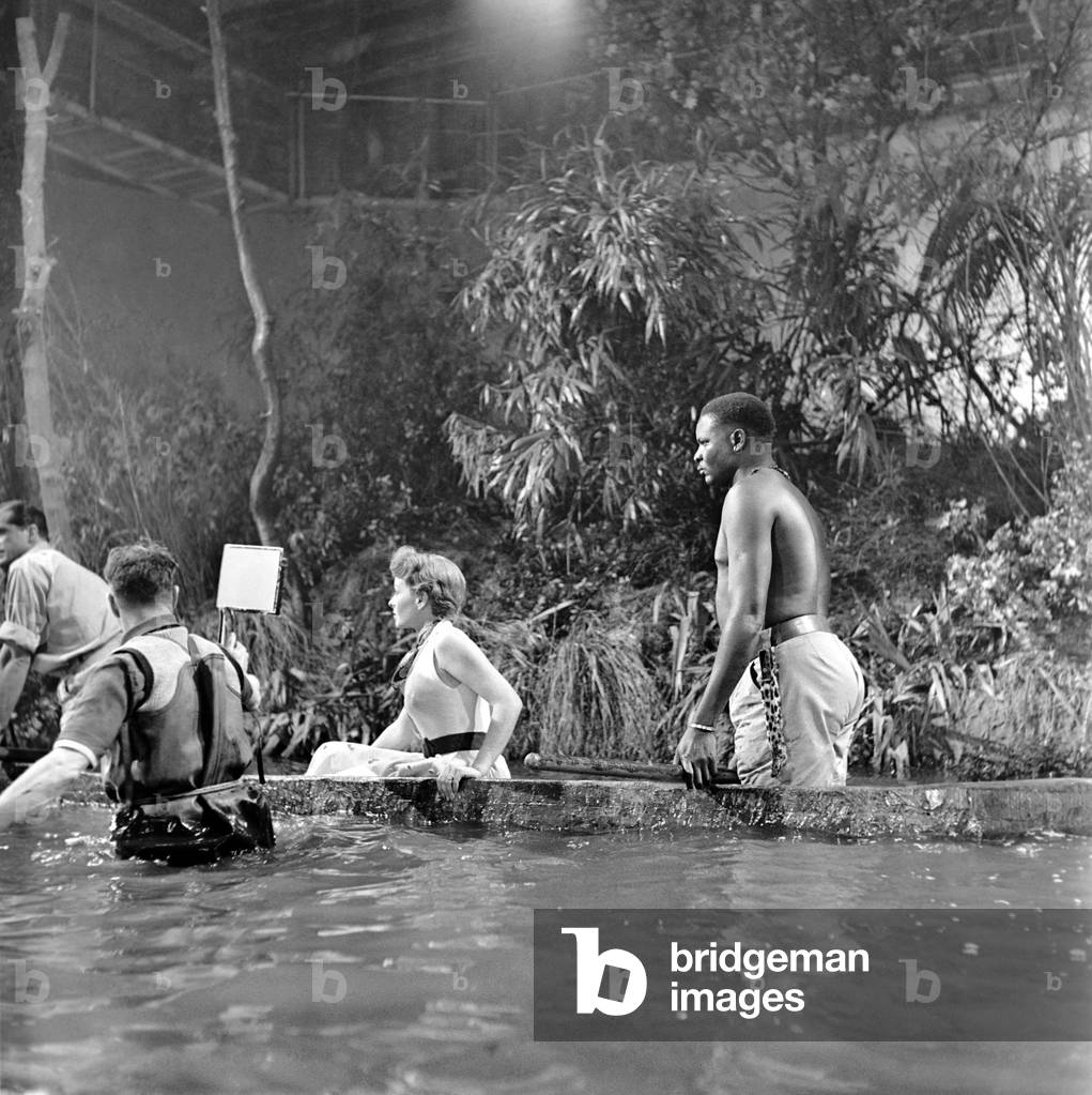Shooting the Zambese rapids sequence at Elstree were Jeanne Crain, Dana Andrews and Michael Mataka who all appear in the Associated British - Marcel Hellman Technicolor picture 