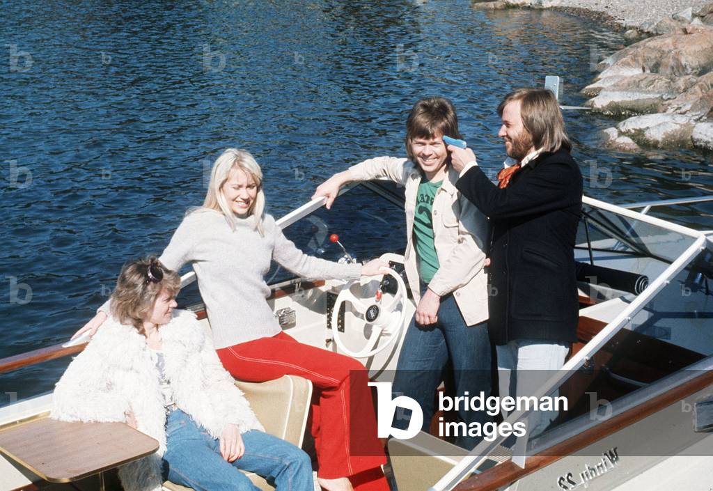 Abba Swedish Pop band on a boat, April 1974