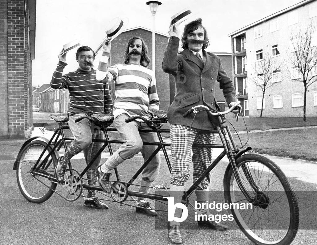 Three Tynside men have borrowed a 70 year old triplet cycle t for an outing with a difference. The cycling triplets (left to right) George Moore, Paul Brewis and Colin Brewis, 1970