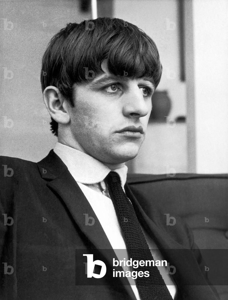 Ringo Starr of The Beatles, poses for pictures after the group were interviewed by Donald Zec, Daily Mirror Journalist, at his Flat in Maitland Court, Lancaster Terrace, London, 9th September 1963 (b/w photo)