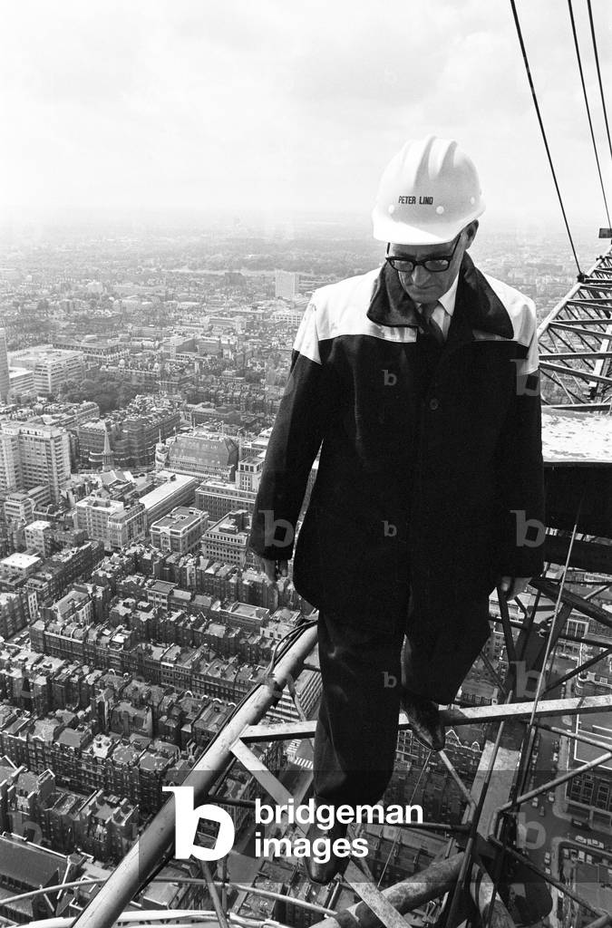 Construction of the GPO Tower, London. 15th July 1964 (b/w photo)
