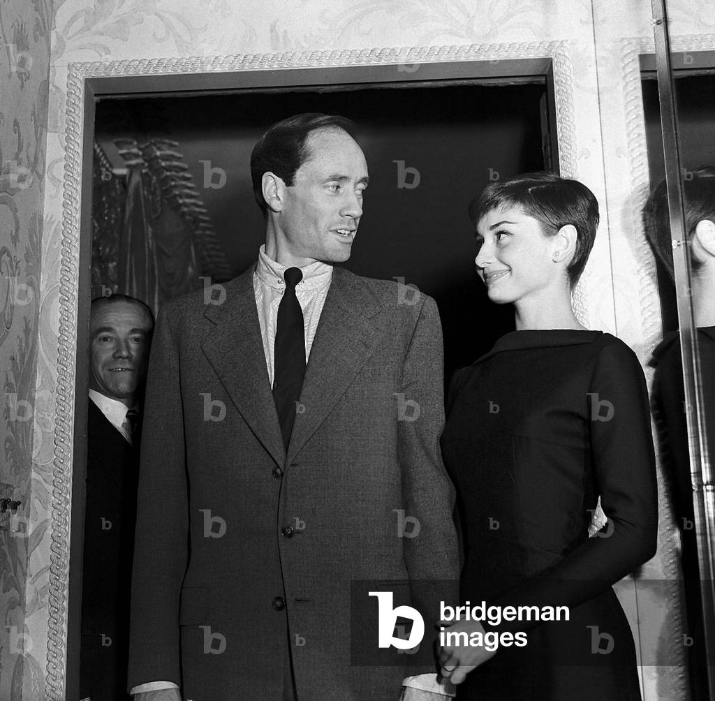 Audrey Hepburn with Mel Ferrer, 31/12/1954 (b/w photo)