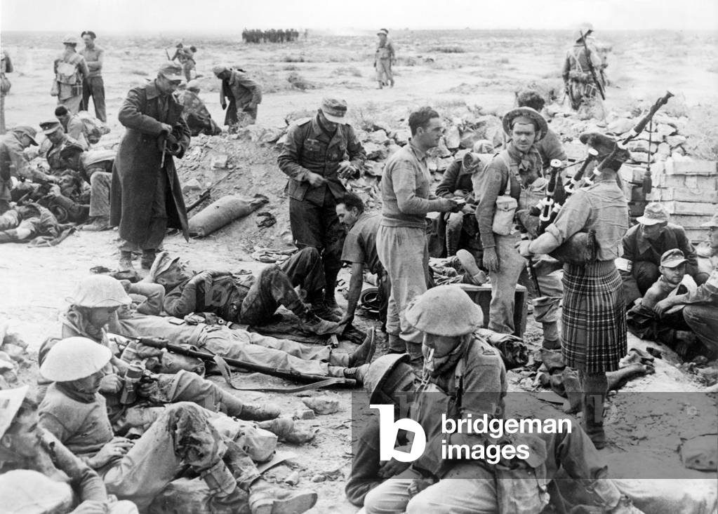 A Highland piper entertains wounded soldiers at a casualty clearing station during the Second World War
 February 1942