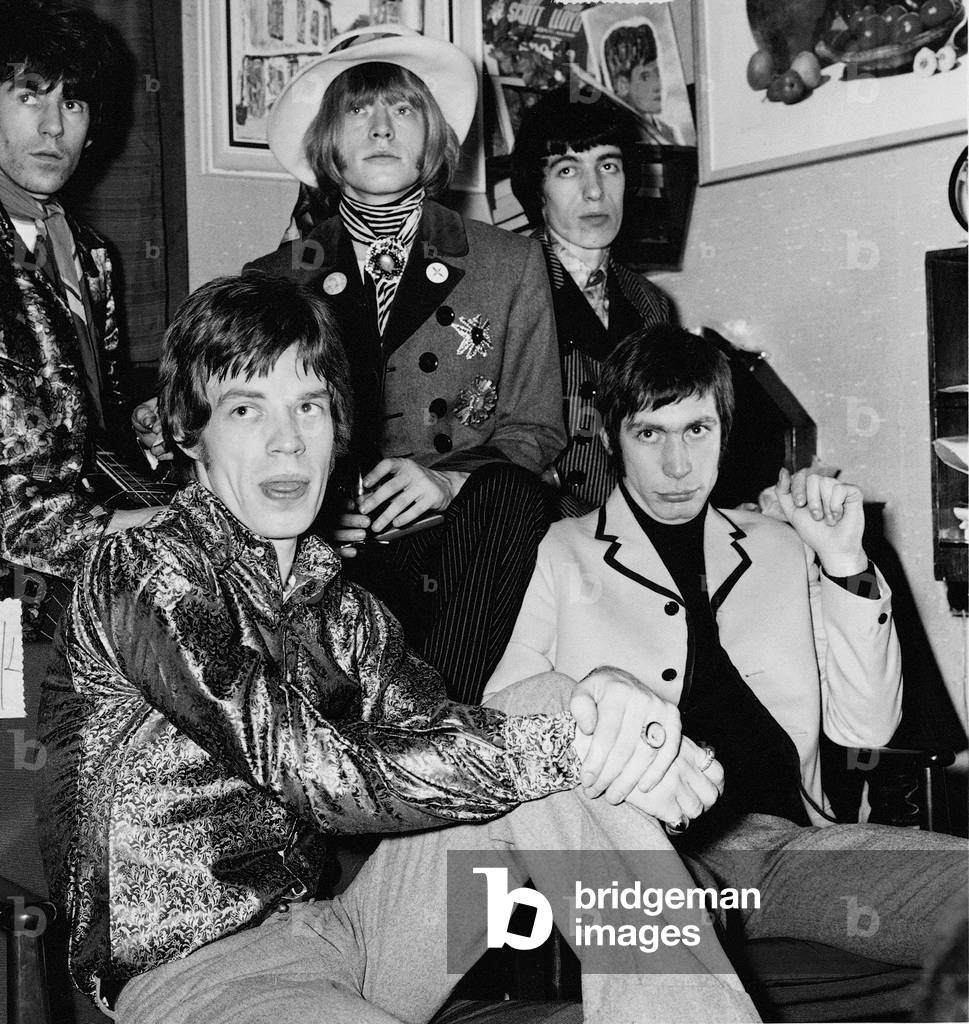 The Rolling Stones backstage before their appearance on Sunday Night at the London Palladium, 22nd January 1967 (b/w photo)