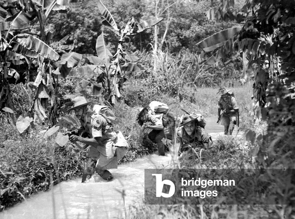 Men of the 9th Ghurkas in the Malayan jungle, 20th December 1941 (b/w photo)