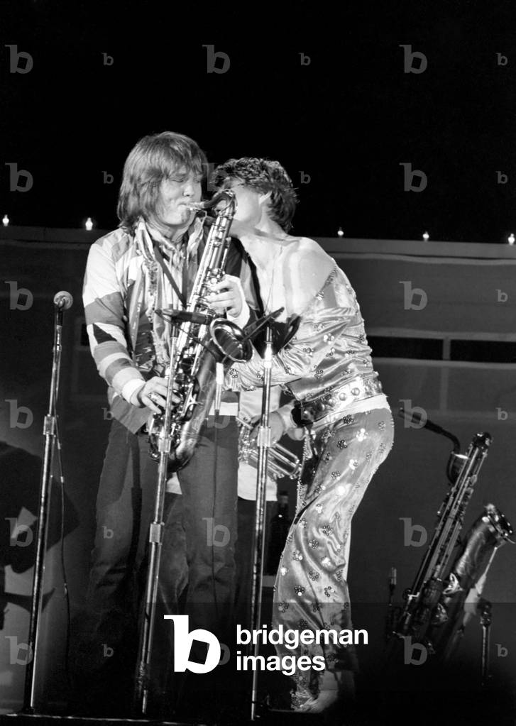 Rolling Stones' concert for Nicaragua. Held at The Forum, Inglewood, Los Angeles. January 1973 (b/w photo)