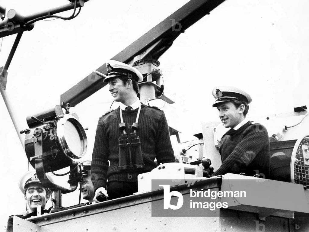 Prince Charles, The Prince of Wales on board HMS Bronington 29 October 1976 (b/w photo)