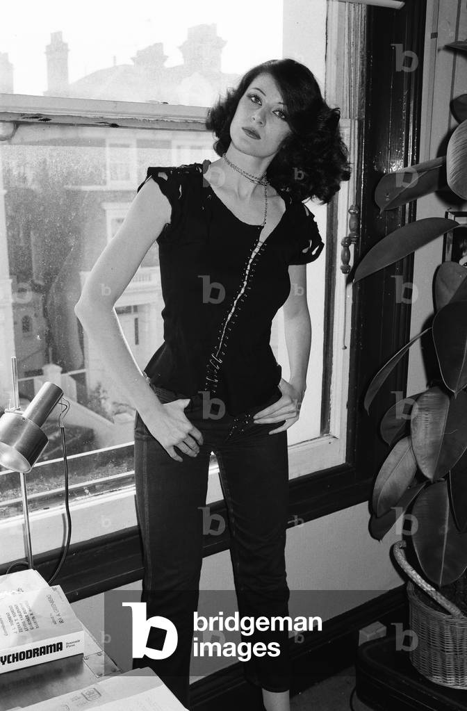 Caroline Coon pictured at home, November 1976 (b/w photo)